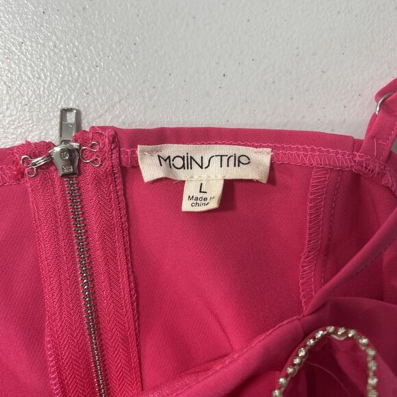 Main Strip Crop Top Womens L Pink Bow Rhinestones Romantic Feminine 90s Y2k - Picture 5 of 9